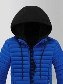 Áo khoác nam mới có đệm kèm khăn quàng cổ, áo khoác ngoài nhẹ ấm áp thường ngày, mùa thu/đông - Xanh đậm - Xem 3