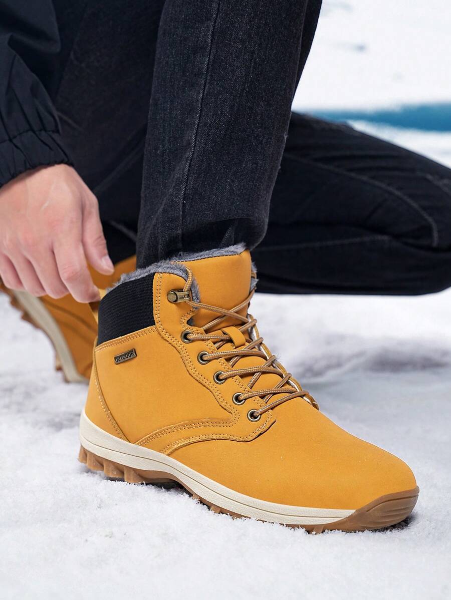 Men's Winter PlushLined Snow Boots, AntiSlip Fluffy Lining Plus Size