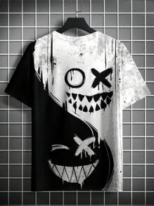 Plus Size Men Funny Expression Print Round Neck Short Sleeve Casual T-Shirt, Summer