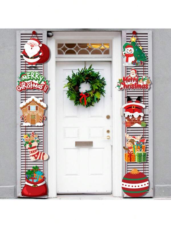 10 peças de decorações para festa de Natal - meias de boneco de neve, cabides de porta, enfeites de cena de Natal, dísticos