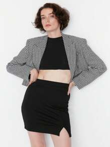 Women Mini Pencil Skirt Regular Fit Basic Mini Black Skirt - Black - View 2