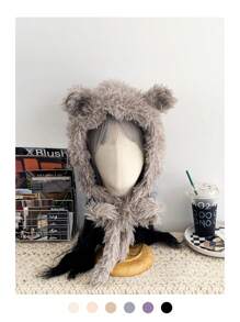 1buc drăguț corn de diavol Y2K colorblock cu dungi Fuzzy Earmuff tricot pălărie beanie, căciulă caldă de pluș cu cravată, balaclava