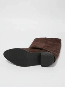 SHEIN BAE Slimming Effect Suede Over-The-Knee Ankle Boots, French Western Style Chunky Heel Pointed Toe For Women