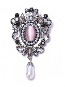 Broche vintage exquisito con estilo de palacio e incrustación de gemas, accesorio femenino versátil y elegante - Púrpura polvoriento - Ver 5