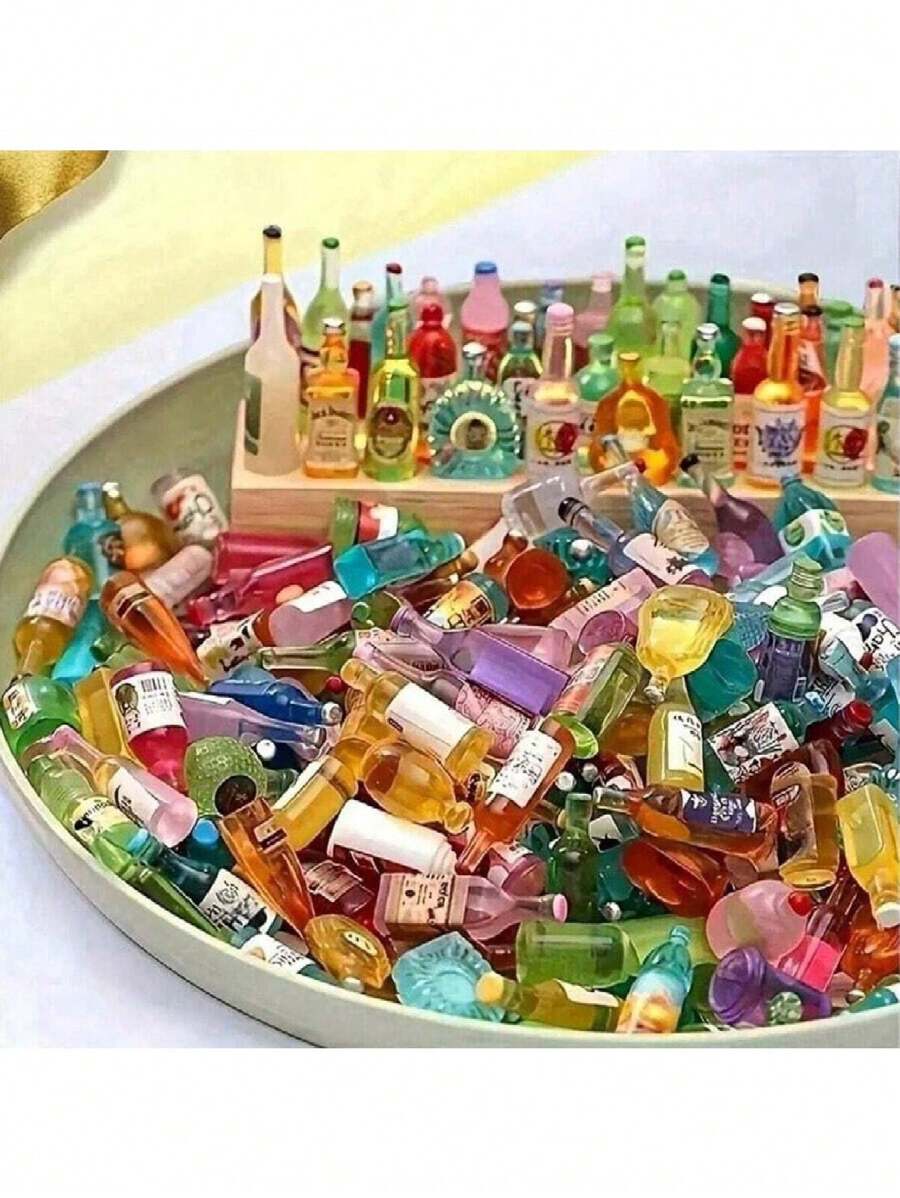 5个随机迷你荧光仿真酒瓶，DIY产品，微型树脂工艺品，微型景观人物，酒吧装饰，房间装饰，汽车装饰 - 彩色 - 查看 1