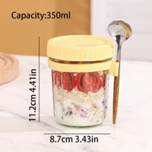 1 件装隔夜燕麦杯带勺子和盖子，便携式早餐牛奶杯，女士玻璃沙拉/酸奶杯 - 彩色 - 查看 11