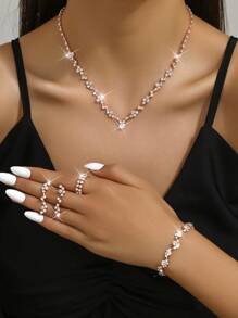 1 Set Fashion Jewelry Including Necklace, Earrings, Bracelet, Elastic Ring, Suitable For Women's Daily Wear