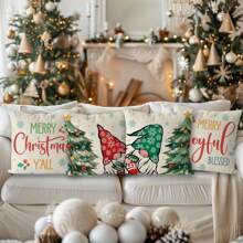 4件圣诞枕套 小矮人 圣诞装饰 枕套 圣诞彩色一次性枕套 家用沙发 客厅装饰 靠垫套 单边无枕芯 - 紅白綠色 - 查看 3