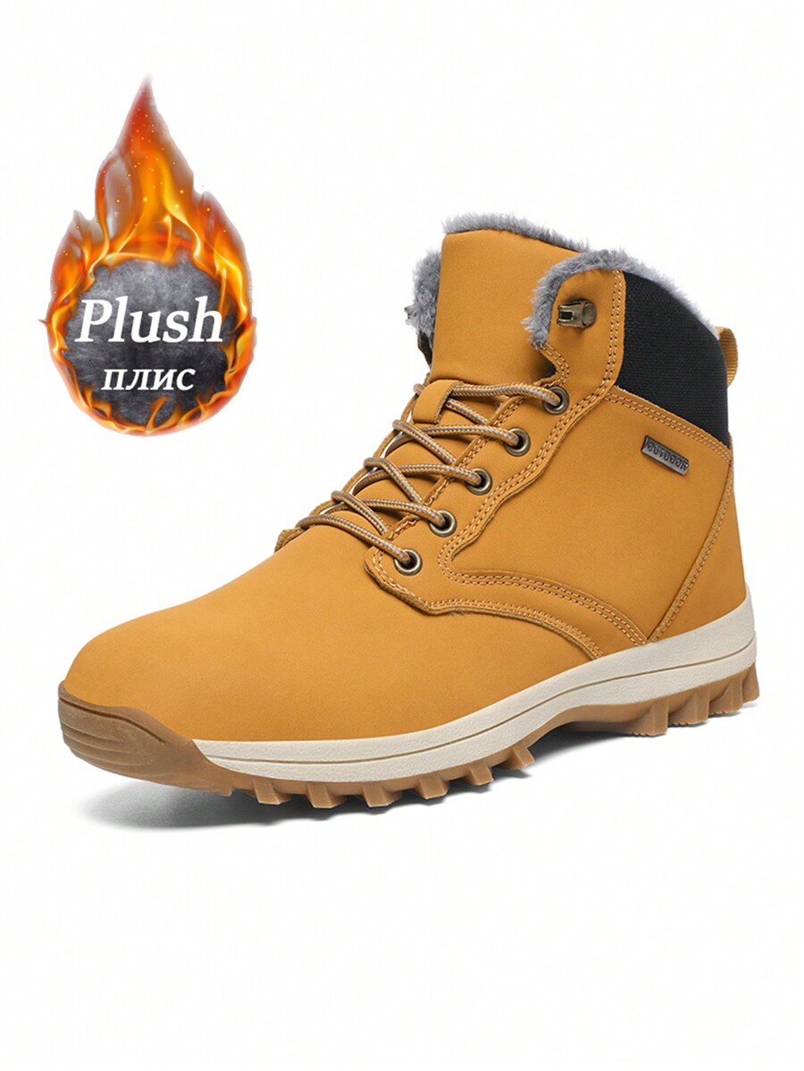 Men's Winter PlushLined Snow Boots, AntiSlip Fluffy Lining Plus Size