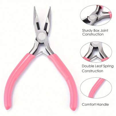 Premium Carbon Steel Jewelry Pliers With Round Nose And Serrated Edges - Pink, Ideal For DIY Beading And Crafting