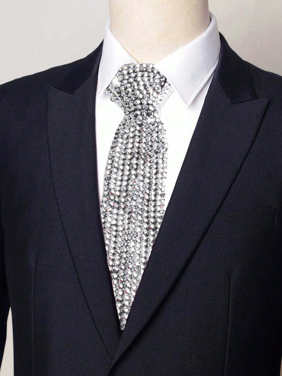 Gravata masculina com strass e glitter, ótima para casamentos, festas, fantasias e gravatas com lantejoulas e glitter (cor prata/AB/vermelho/azul)