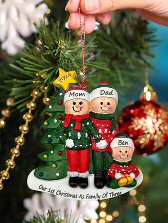 1 pezzo Ornamento natalizio personalizzato con il vostro nome, decorazione albero di Natale, ornamento personalizzato per il primo Natale come famiglia di 3 persone nel 2024 come famiglia di 4, ornamento per nuovi genitori, ornamento natalizio per nuova famiglia, Ognissanti, decorazione Ognissanti