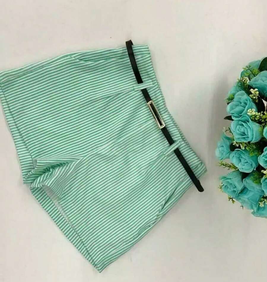 Zra Women's Shorts With Stripes And Belt Summer 2025 - 青檸色 - 查看 1