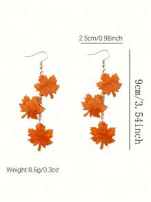 1Pair Autumn Style Long Maple Leaf Acrylic Earrings Retro Beautiful Ear Jewelry For Women - Orange - View 6