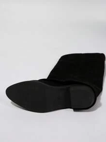 بوت جلد الغزال الطويلة حتى الركبة ذات الكعب السميك والأصبع المدبب للنساء، موديل خريف/شتاء 2025، بوت غربية - الأسود - مشاهدة 8