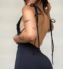Short Gringa Dress, Tie On The Shoulder, Backless Cord, All Tie On The Shoulder, With Bare Back, Bum Lift - 黑色 - 查看 2