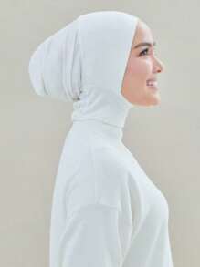 1pc Women Muslim Middle East Solid Color Minimalist Comfortable Breathable Stretchy Wrap Turban Hijab Cap, Suitable For Daily Life And Outdoor Sports - White - View 6