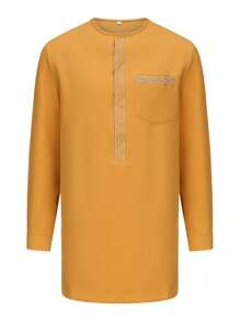 New Luxury Brand Men's Dashiki Suit, Grey Crew Neck Long Sleeve Casual Slim Fit Men's Suit, Wedding Party Kaftan - Gold - View 4