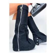 Botas de plataforma con cierre de candado de dobladillo de tela vaquera, pantalones inteligentes - Negro - Ver 3