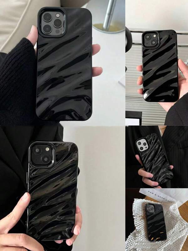 Apple Y2k 3D Wavy Design Silk Texture Wrinkle Glossy Electroplated Anti-Drop Phone Case, Compatible With Iphone 15/15 ProMax/15 Pro/15 Plus/11/12/13/14/16 ProMax/XS/XR/11 Pro/11 ProMax/12 Pro/12 ProMax/13 Pro/13 ProMax/7 Plus/14 Pro/14 ProMax/14 Plus/16 Pro/16 Plus/7 Plus/8 Plus/8/SE2 Waterproof Shockproof Scratch Resistant