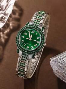1 Set Of 6pcs Fashionable Ladies Watches, Green Dial Quartz Movement - Zinc Alloy Case & Band, Round Electronic Wrist Watch, Suitable For Daily Wear And Party, Ideal Gift For Friends On New Year, Christmas, Valentine's Day