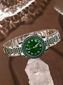 1 Set Of 6pcs Fashionable Ladies Watches, Green Dial Quartz Movement - Zinc Alloy Case & Band, Round Electronic Wrist Watch, Suitable For Daily Wear And Party, Ideal Gift For Friends On New Year, Christmas, Valentine's Day