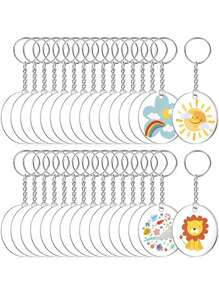 18pcs/Set (54pcs Total) DIY Acrylic Keychains, Including 18pcs Transparent Acrylic Sheets, 18pcs Chain Keyring Rings, And 18pcs Split Rings Halloween Car Accessories Bag Charm School Cute Goth Y2k Gifts For Mother, Father, Graduation, And Teacher - Silver - View 2