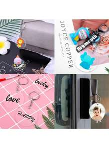 18pcs/Set (54pcs Total) DIY Acrylic Keychains, Including 18pcs Transparent Acrylic Sheets, 18pcs Chain Keyring Rings, And 18pcs Split Rings Halloween Car Accessories Bag Charm School Cute Goth Y2k Gifts For Mother, Father, Graduation, And Teacher - Silver - View 6