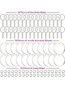 18pcs/Set (54pcs Total) DIY Acrylic Keychains, Including 18pcs Transparent Acrylic Sheets, 18pcs Chain Keyring Rings, And 18pcs Split Rings Halloween Car Accessories Bag Charm School Cute Goth Y2k Gifts For Mother, Father, Graduation, And Teacher - Silver - View 1