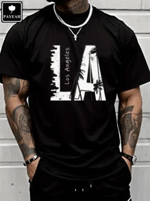 PAYEAH Men's Vintage Graphic Tee Shirts Summer Crewneck T Shirt  Pure Heavy Cotton T Shirt - 黑色 - 查看 1