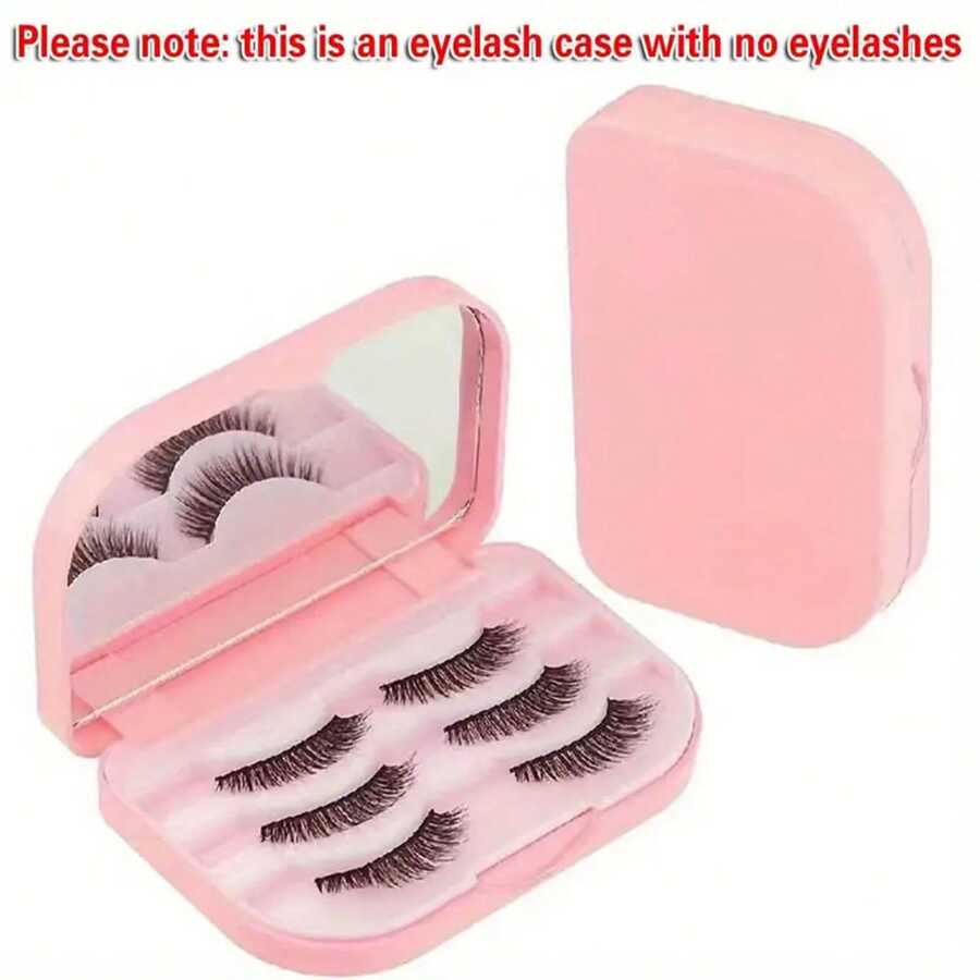 1pc 3-Layer False Eyelash Storage Box With Built-In Mirror - Travel Friendly False Eyelash And Cosmetic Tissue Box (Excluding False Eyelashes) - Pink - View 1