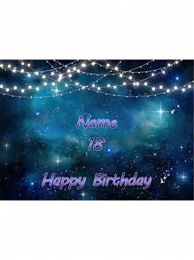 可定制的新生儿摄影背景，带有月亮、星星、蓝云和卡通图案的生日海报 - 彩色 - 查看 23