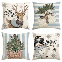 4 stuks Kerst Sneeuwman, Rendier Handschoenen, Eucalyptus Kussensloop, Wintervakantie Gestreepte Bankbekleding Kussenhoes, Eenzijdig, Geen Kussen