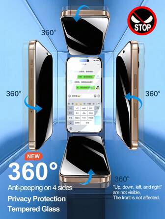 ZYONS 1pc 360° Privacy Screen Protector For Iphone, Up And Down Left And Right Can't Visible, Protector De Phone, Anti-Peeping Anti-Fingerprint Anti-Fall Tempered Glass, All-Round Privacy Protection, Protector De Pantalla Phone, 4-Sided Privacy Protection, Compatible With IPhone 17 Pro Max 17 Air 16 Pro Max 16 Pro 16 Plus 16 16E 15 Pro Max 14 Pro Max 13 12 11 XS MAX XR X Series Phone Case Friendly, Screen Protector [360° Anti-Peeping Privacy]