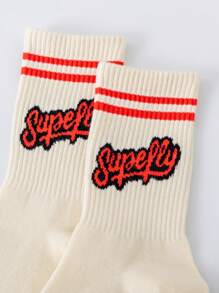 5pairs Mixed Letter & Numeric Print Casual Crew Socks For Women, Fall - Multicolor - View 7