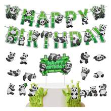 31 件熊猫主题蛋糕装饰、银色闪光拉旗装饰、生日快乐蛋糕装饰、生日派对用品 - 銀色 - 查看 6