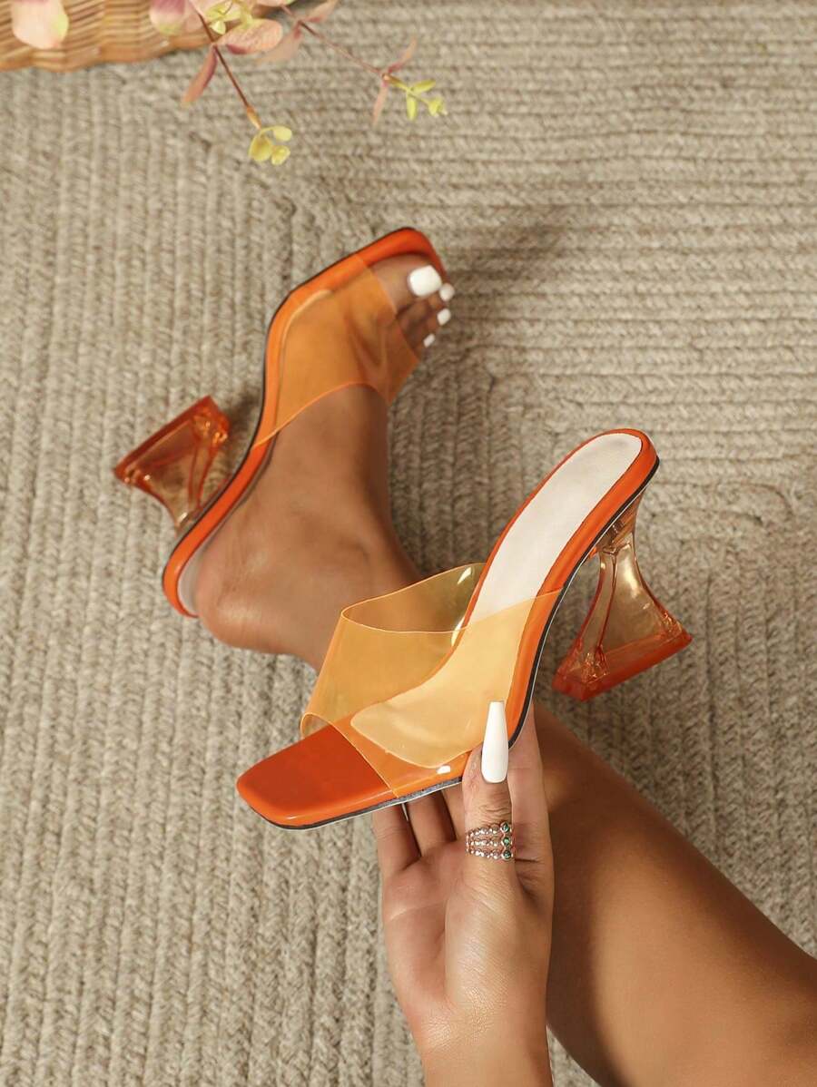 Giày cao gót đế xuồng pha lê trong suốt thời trang nữ - Màu Cam san hô - Xem 1