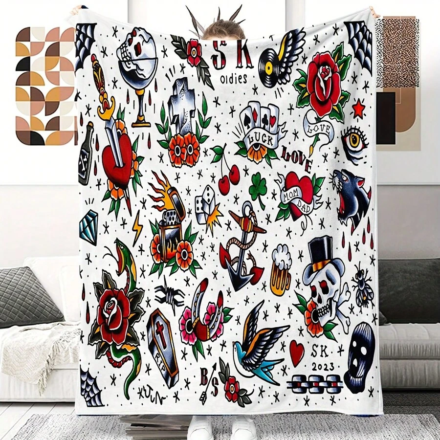 Chăn bông phong cách Bohemian - Vỏ bọc ghế sofa bốn mùa mềm mại và ấm cúng, Quà tặng cá nhân hóa với họa tiết hình học và hoa, Bộ đồ giường bằng polyester dệt kim nhẹ có thể giặt bằng máy, Chăn trang trí cổ điển đa năng - nhiều màu - Xem 1