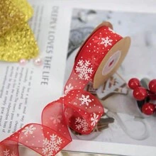 1 件圣诞装饰透明雪花图案丝带、礼品包装 DIY 配件泡沫印花欧根纱胶带（不含线轴） - 彩色 - 查看 10