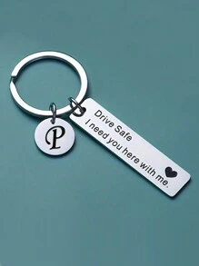 Drive I Need You Here With Me 钥匙扣字母表首字母不锈钢钥匙链环礼物送给他/她男朋友/丈夫情人节