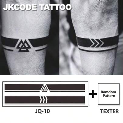 JKCODE TATTOO Hình xăm vòng tay đa năng - Đen - Hình xăm tạm thời họa tiết hình học dành cho nam và nữ/cặp đôi, lâu trôi trong 3-7 ngày