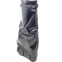 Fold Over Denim Padlock Platform Boots - Black Pu - View 4