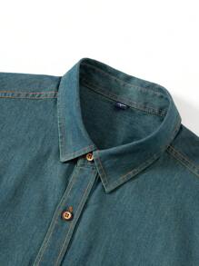 Men's Denim Top Shirt Long-Sleeved Casual Fashion Japanese Retro Plain Fashion New Pocketed Cotton Shirt Jacket - 薄荷藍 - 查看 3
