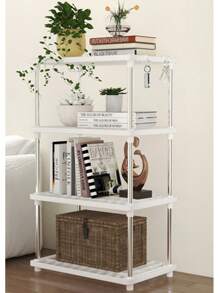 4 niveles, estante de almacenamiento moderno y minimalista independiente para aperitivos para dormitorio, cocina, accesorios de sala de estar, organización y almacenamiento de Home, almacenamiento de baño - Blanco - Ver 2