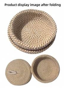 1PC Opvouwbare Opbergmand, Afstandsbediening, Cosmetica, Sleutels, Diverse Artikelen, Overdekte Opbergmand Met Deksel, Moderne Rotan Plantenpotten, CoastalVibes Zeegras Bohobaskets, NaturalMix Metalen Frame Opbergruimte Voor Strandachtige Huis- & Tuindecoratie