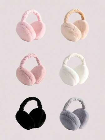 1对可爱韩版创意折叠汉堡耳套保暖防寒纯色毛绒耳套秋冬