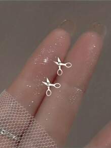 Creative Mini Cái kéo Hình dạng Bông tai stud Đồng Đồ trang sức Punk Gô-tích Phong cách Duy nhất Tuyên bố Nữ Tai Phụ kiện - Bạc - Xem 5