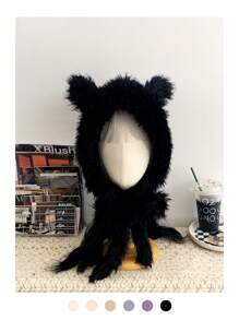 1buc drăguț corn de diavol Y2K colorblock cu dungi Fuzzy Earmuff tricot pălărie beanie, căciulă caldă de pluș cu cravată, balaclava