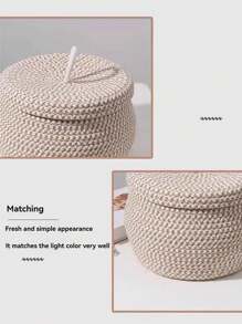 1PC Opvouwbare Opbergmand, Afstandsbediening, Cosmetica, Sleutels, Diverse Artikelen, Overdekte Opbergmand Met Deksel, Moderne Rotan Plantenpotten, CoastalVibes Zeegras Bohobaskets, NaturalMix Metalen Frame Opbergruimte Voor Strandachtige Huis- & Tuindecoratie