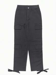 Personalized Street Style Grey Women's Cargo Jeans - Grey - View 5